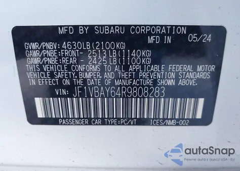 2024 Subaru Wrx Tr from USA, damaged, VIN JF1VBAY64R9808283